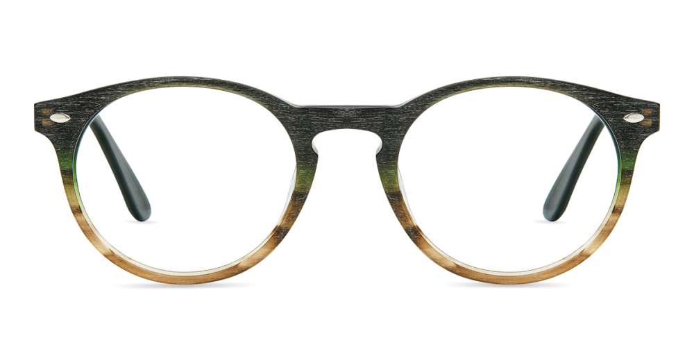 Confetti Inspired Green Striped Eyeglasses with Wood Texture Surface