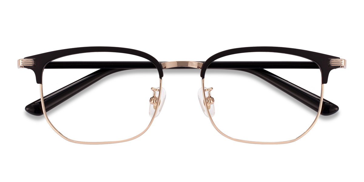 Daffy Sophisticated Browline Black Gold Eyeglasses Zinff Optical
